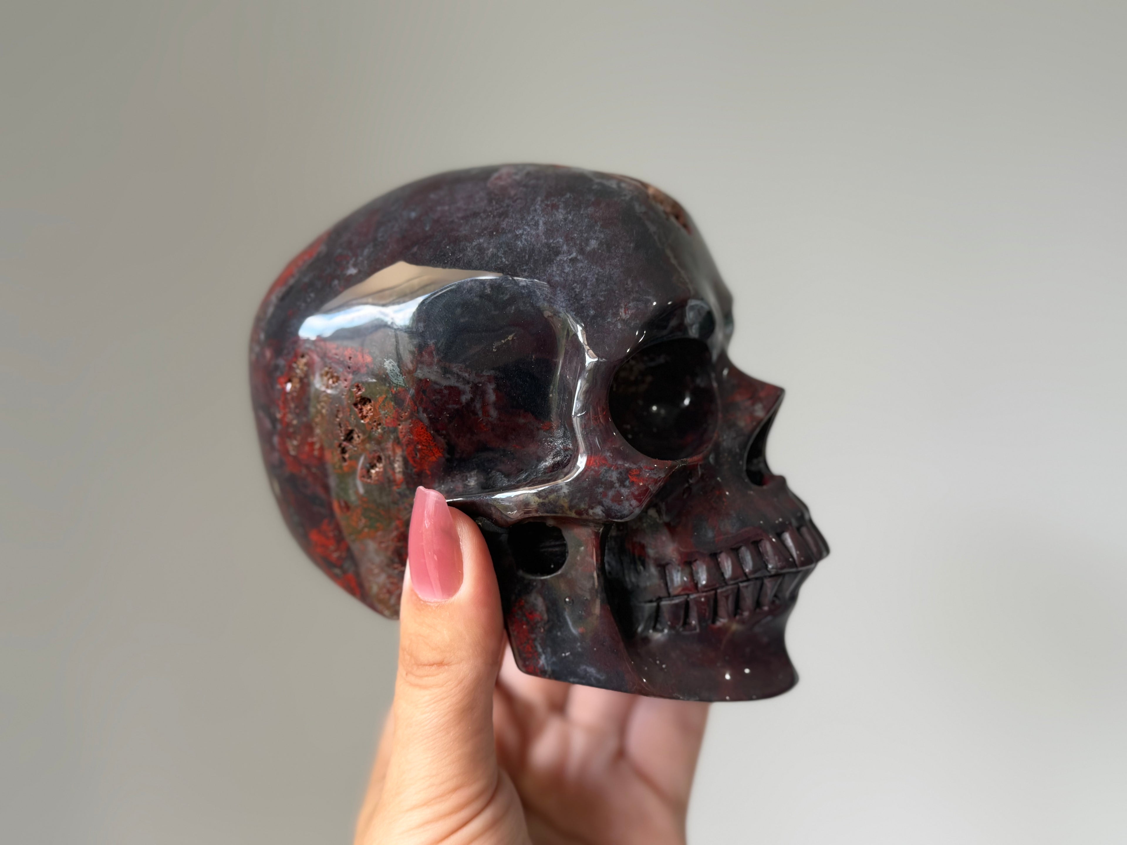 Red Brecciated Jasper Skull Carving – Grounding Protection Stone for Strength & Stability