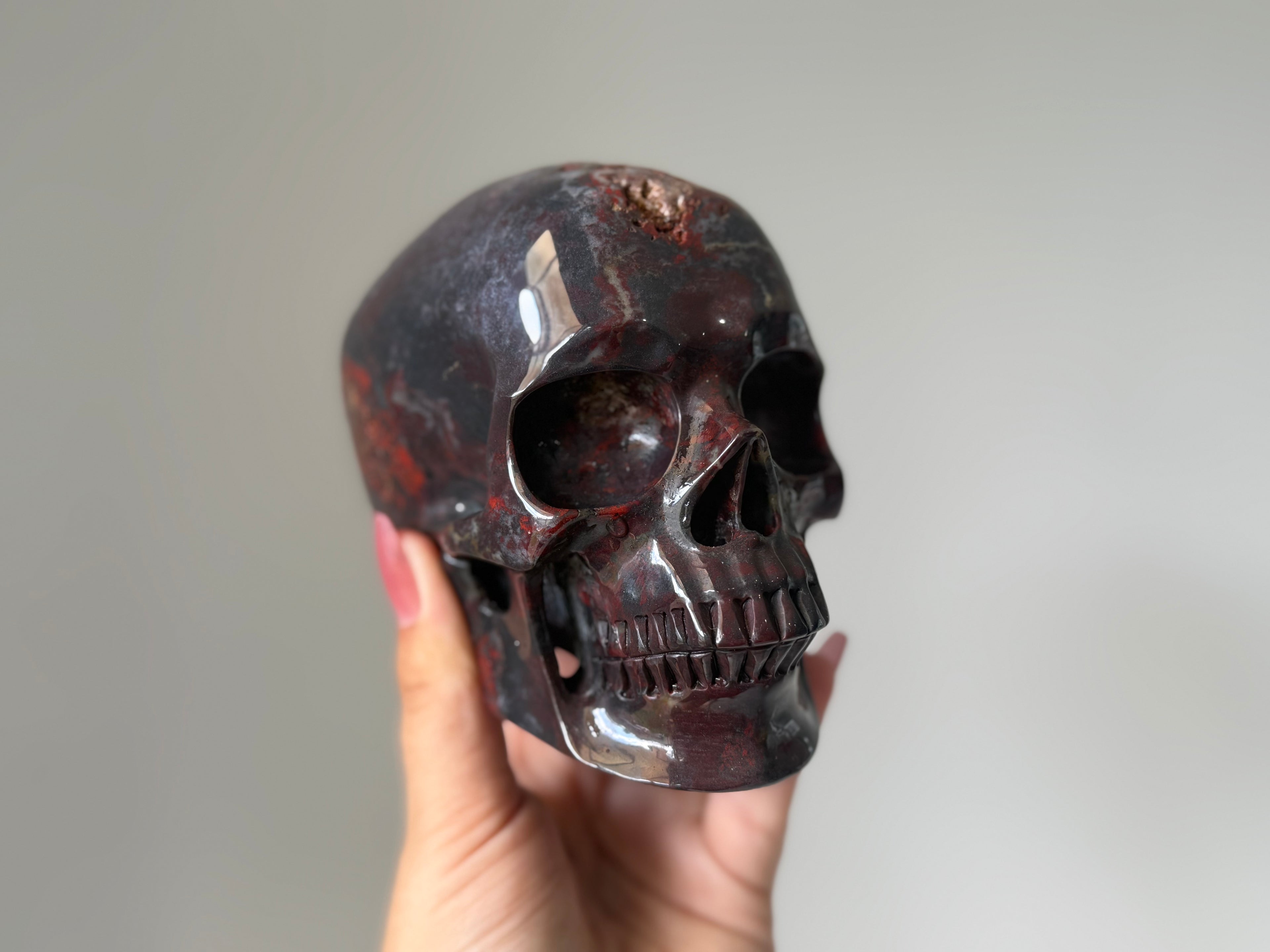 Red Brecciated Jasper Skull Carving – Grounding Protection Stone for Strength & Stability