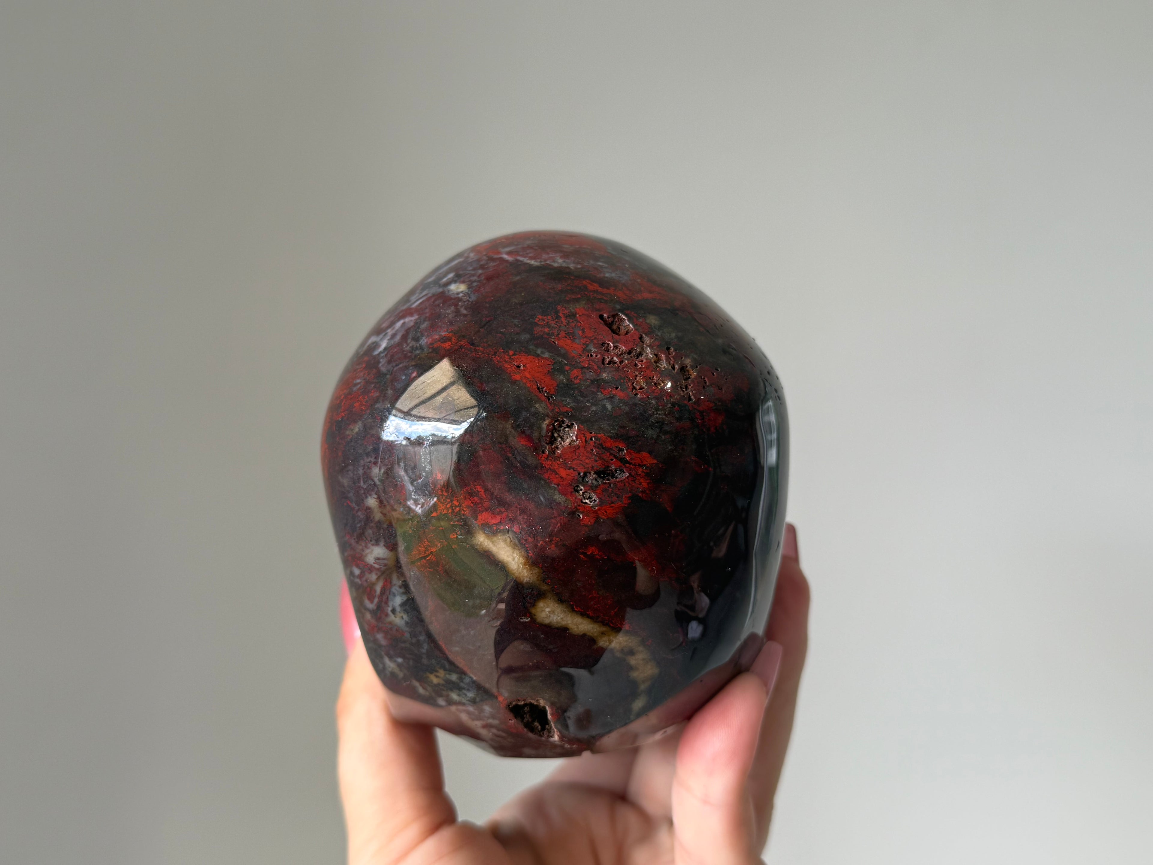 Red Brecciated Jasper Skull Carving – Grounding Protection Stone for Strength & Stability