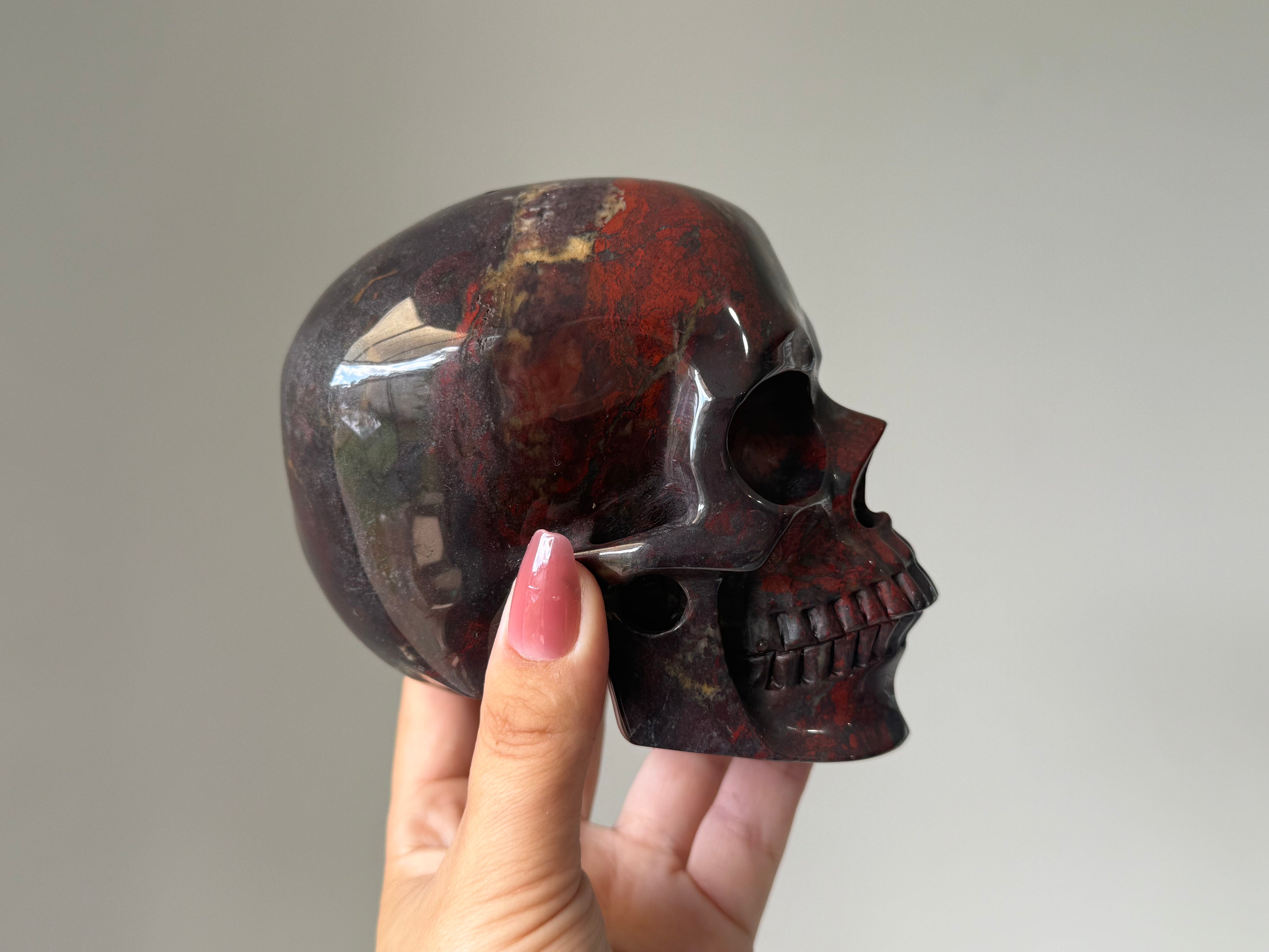 Red Brecciated Jasper Skull Carving – Grounding Protection Stone for Strength & Stability