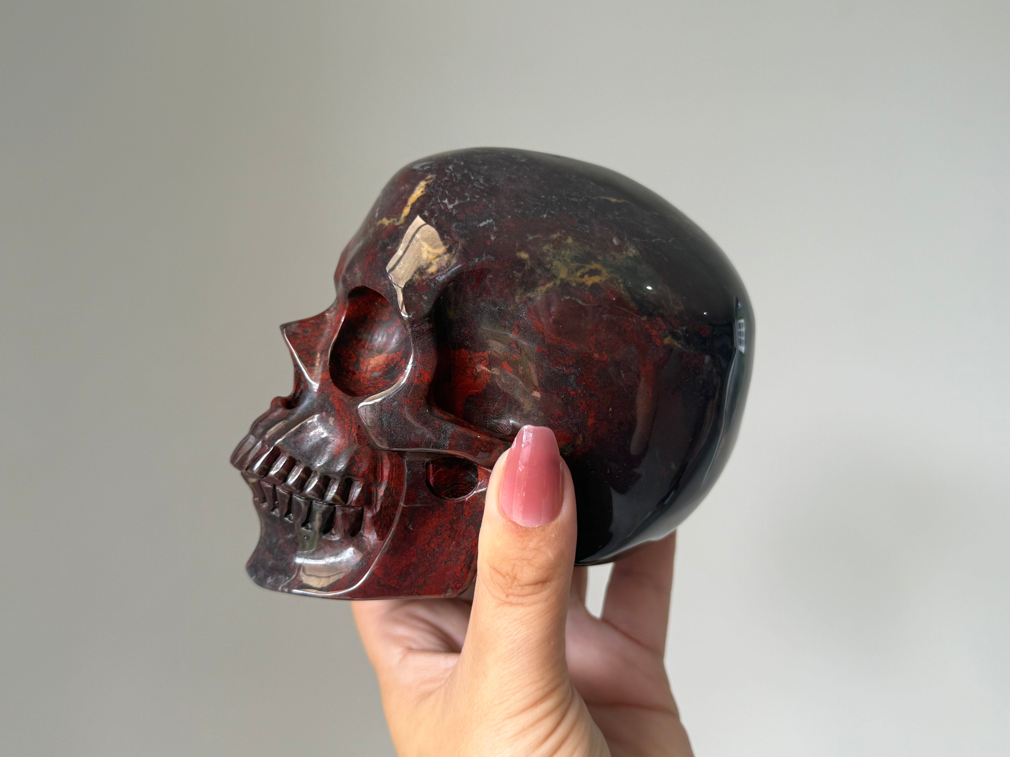 Red Brecciated Jasper Skull Carving – Grounding Protection Stone for Strength & Stability