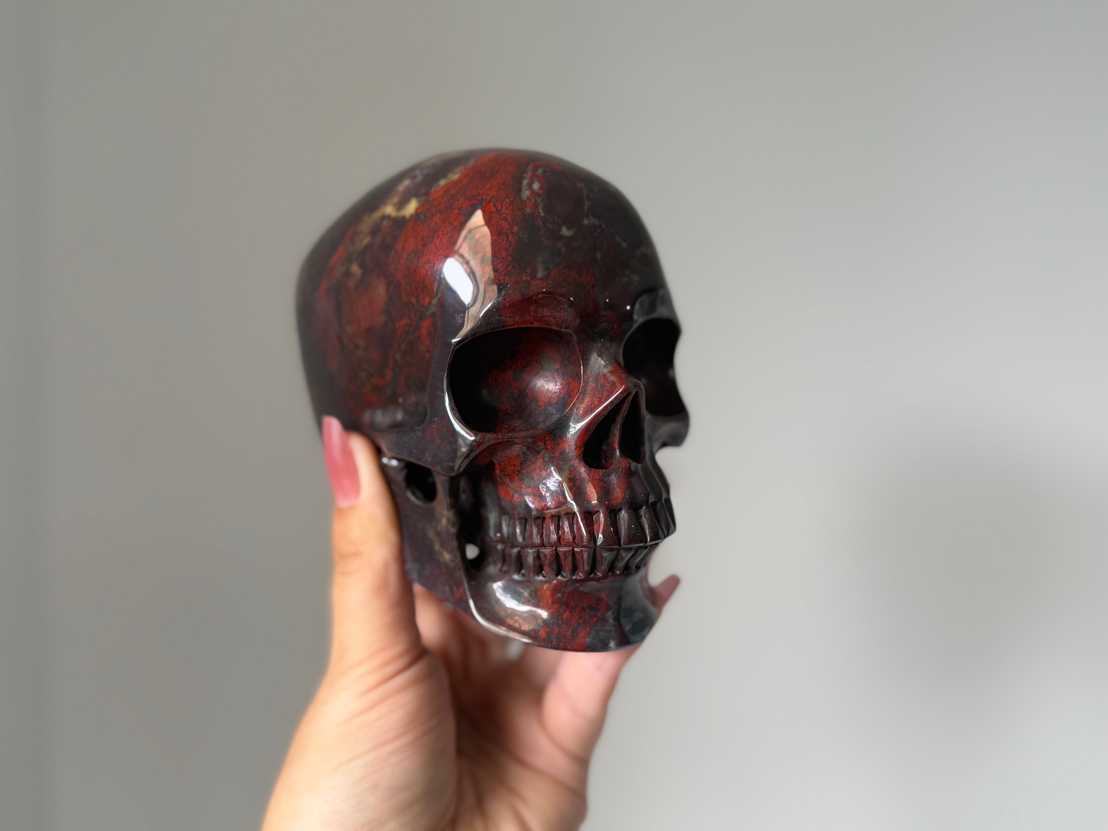 Red Brecciated Jasper Skull Carving – Grounding Protection Stone for Strength & Stability