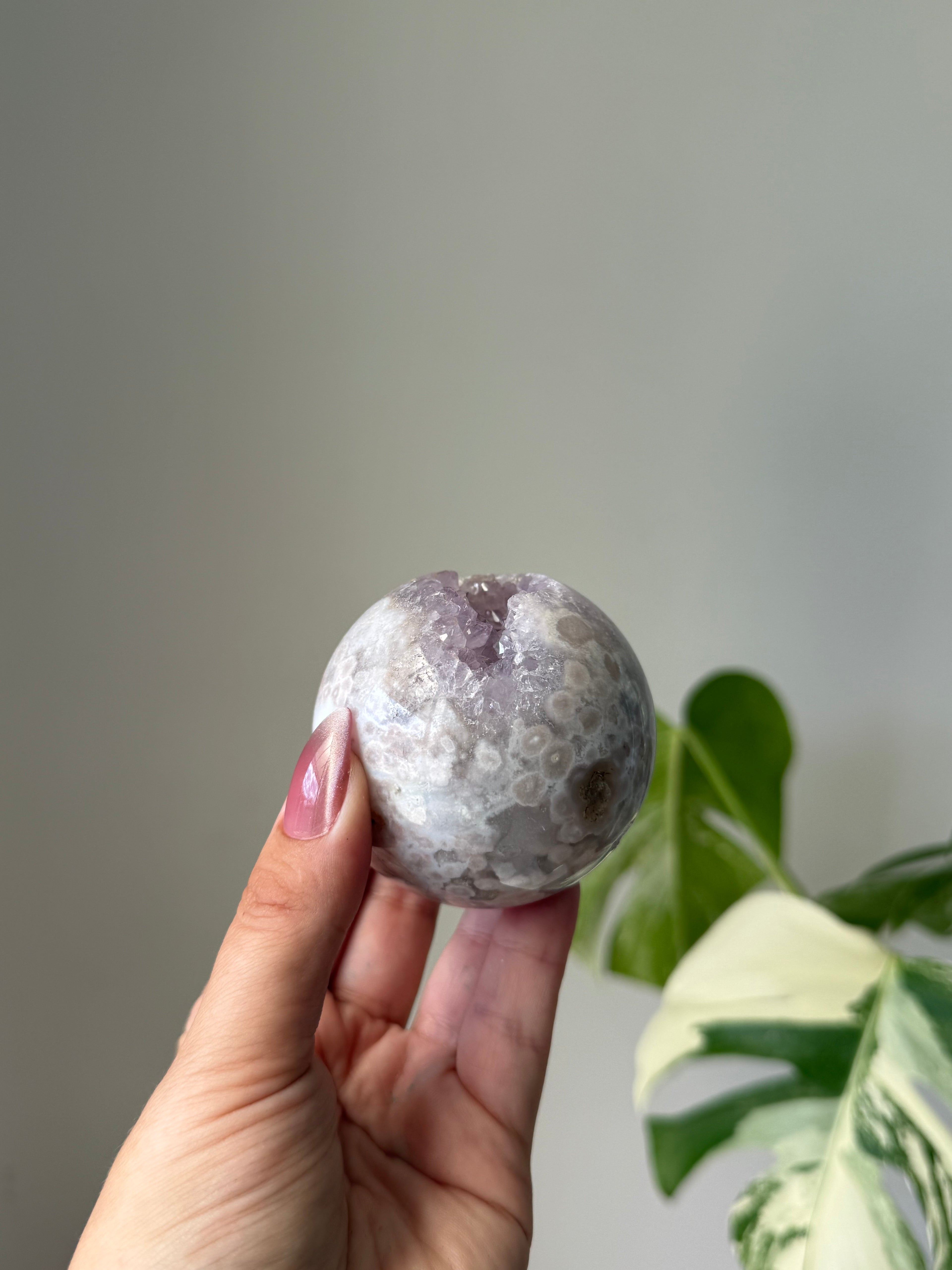 Amethyst Flower Agate Druzy Sphere – Crystal Growth, Calm & Emotional Healing