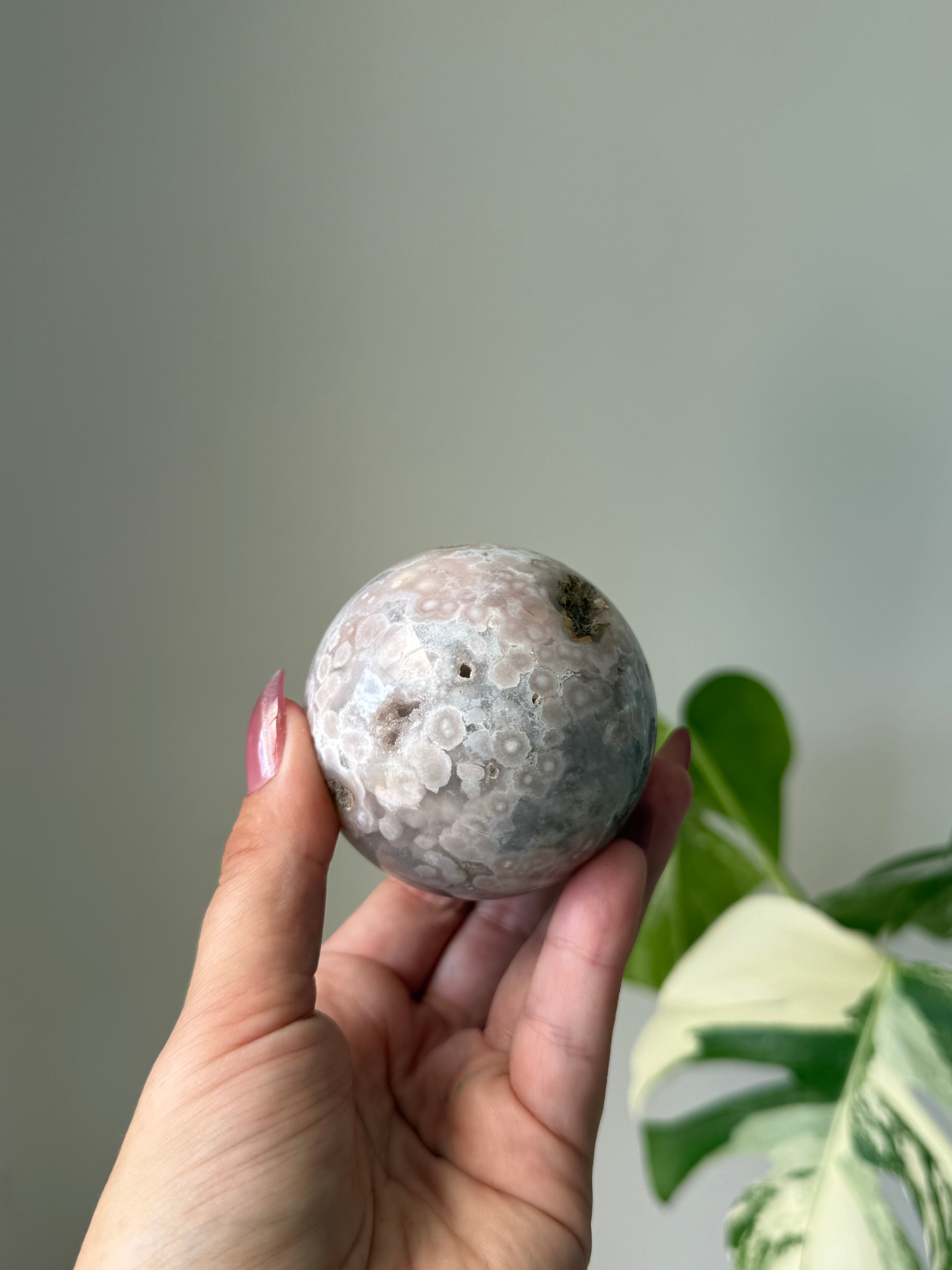 Amethyst Flower Agate Druzy Sphere – Crystal Growth, Calm & Emotional Healing