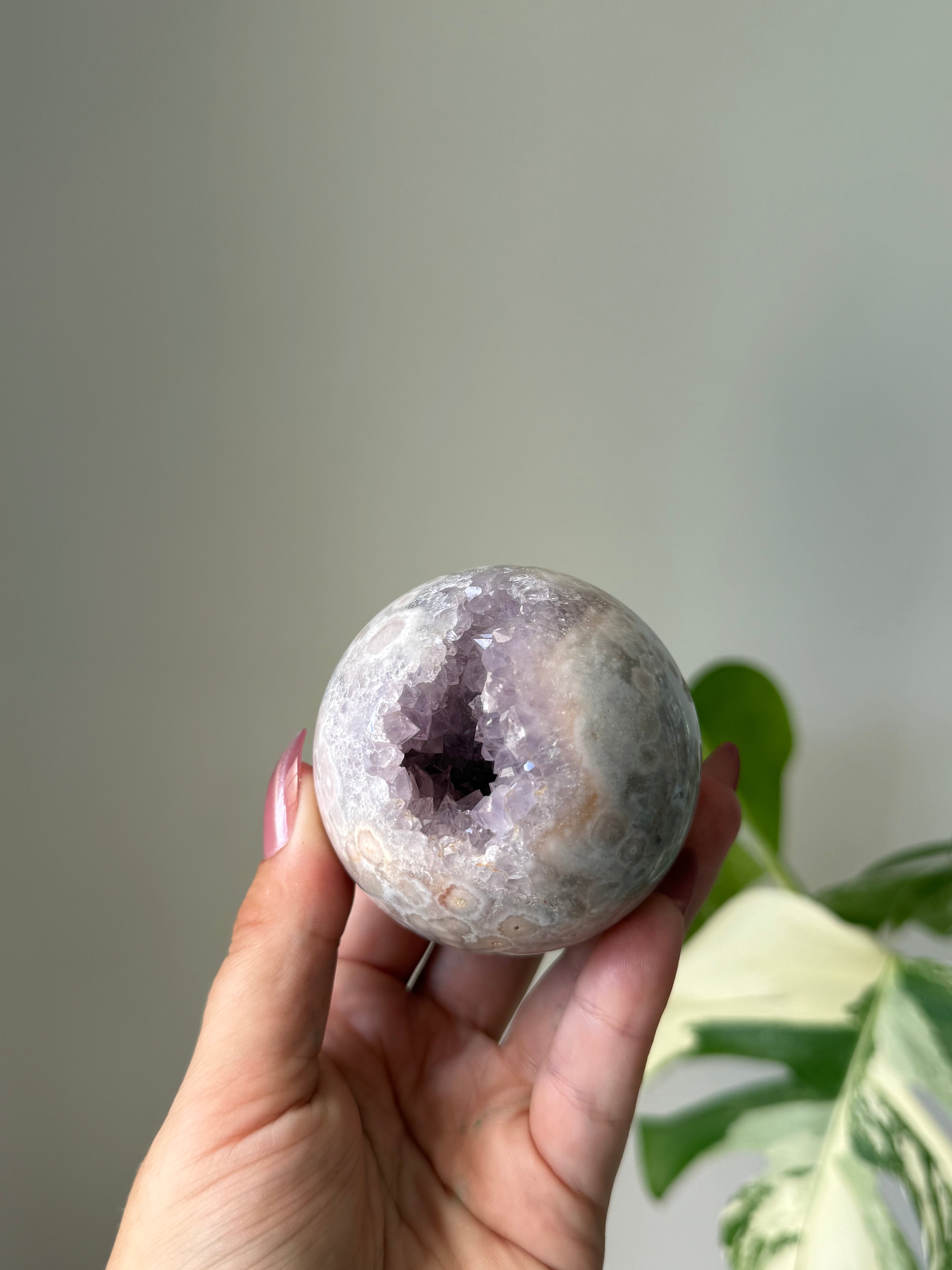 Amethyst Flower Agate Druzy Sphere – Crystal Growth, Calm & Emotional Healing