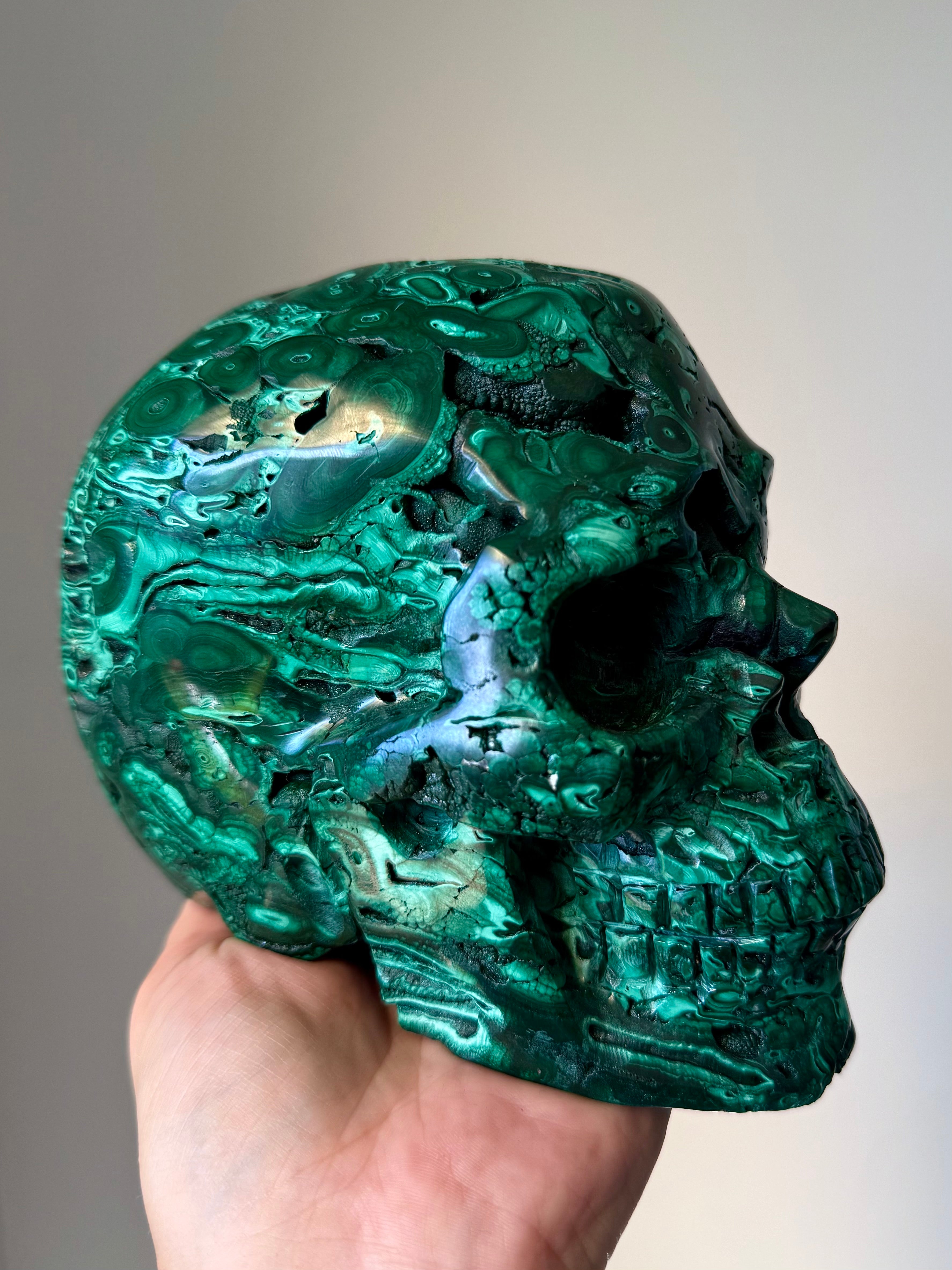 NEW Collector Malachite Skull Carving – Authentic Super Realistic Crystal Skull for Protection & Transformation