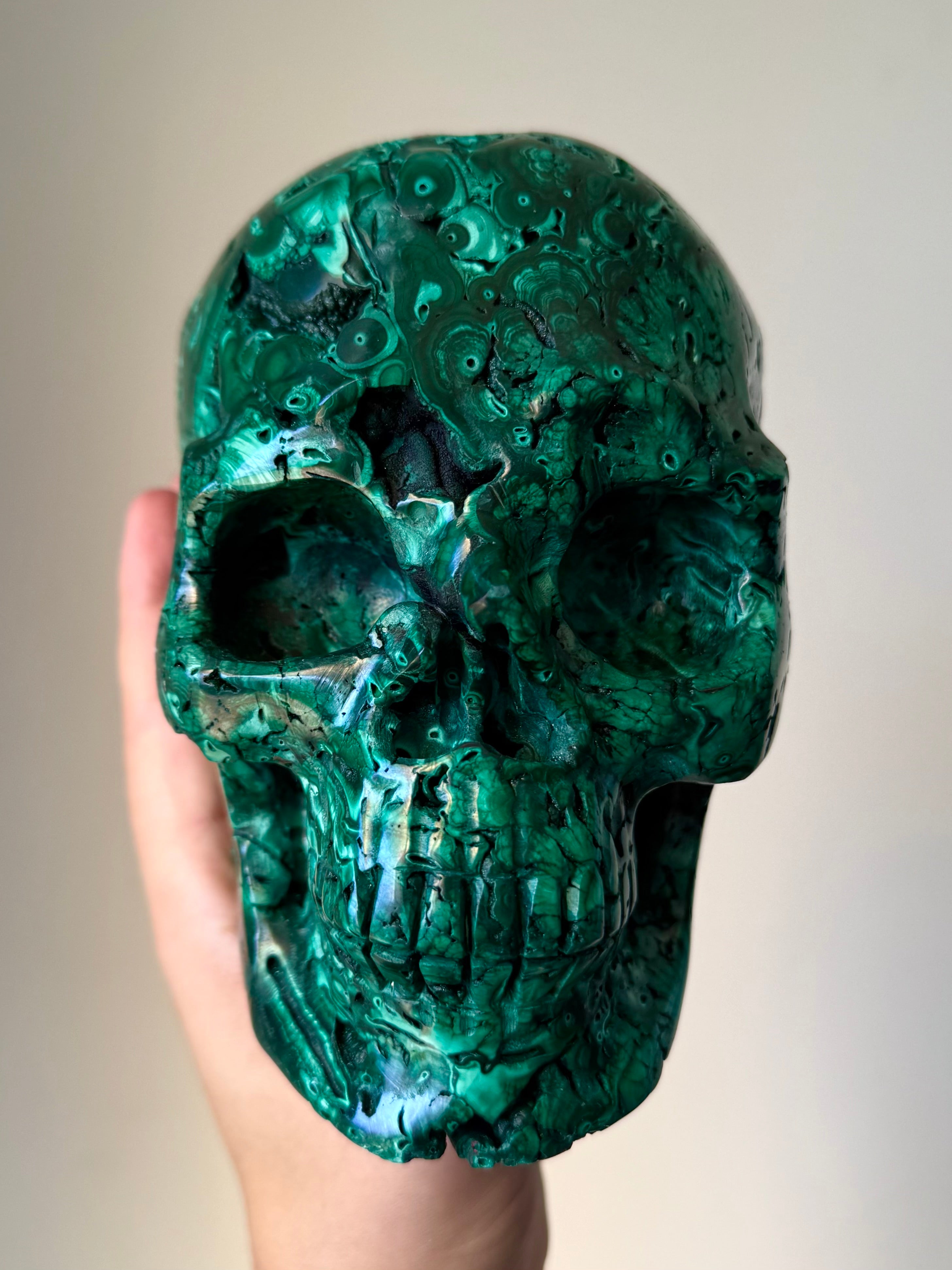 NEW Collector Malachite Skull Carving – Authentic Super Realistic Crystal Skull for Protection & Transformation