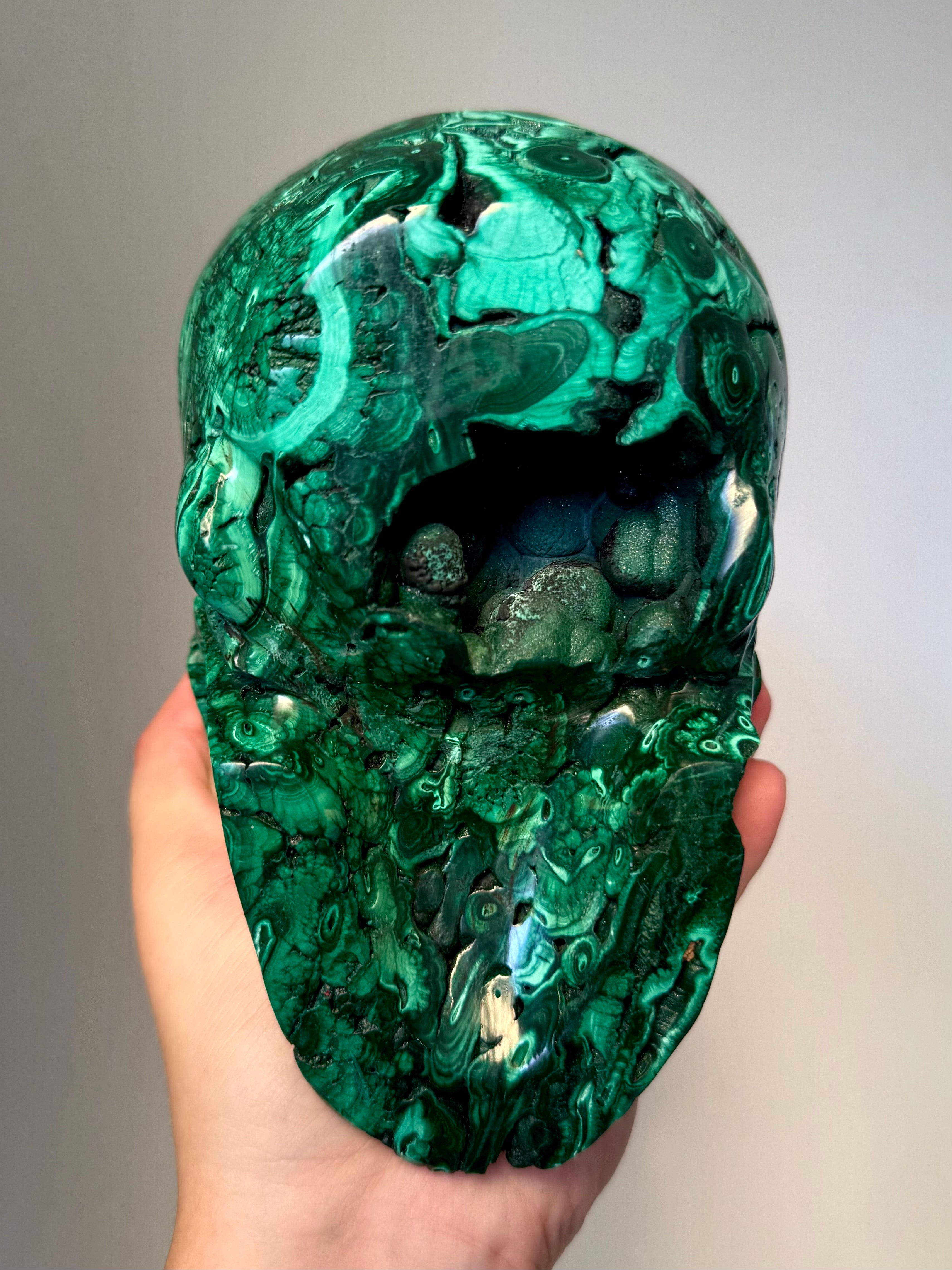 NEW Collector Malachite Skull Carving – Authentic Super Realistic Crystal Skull for Protection & Transformation